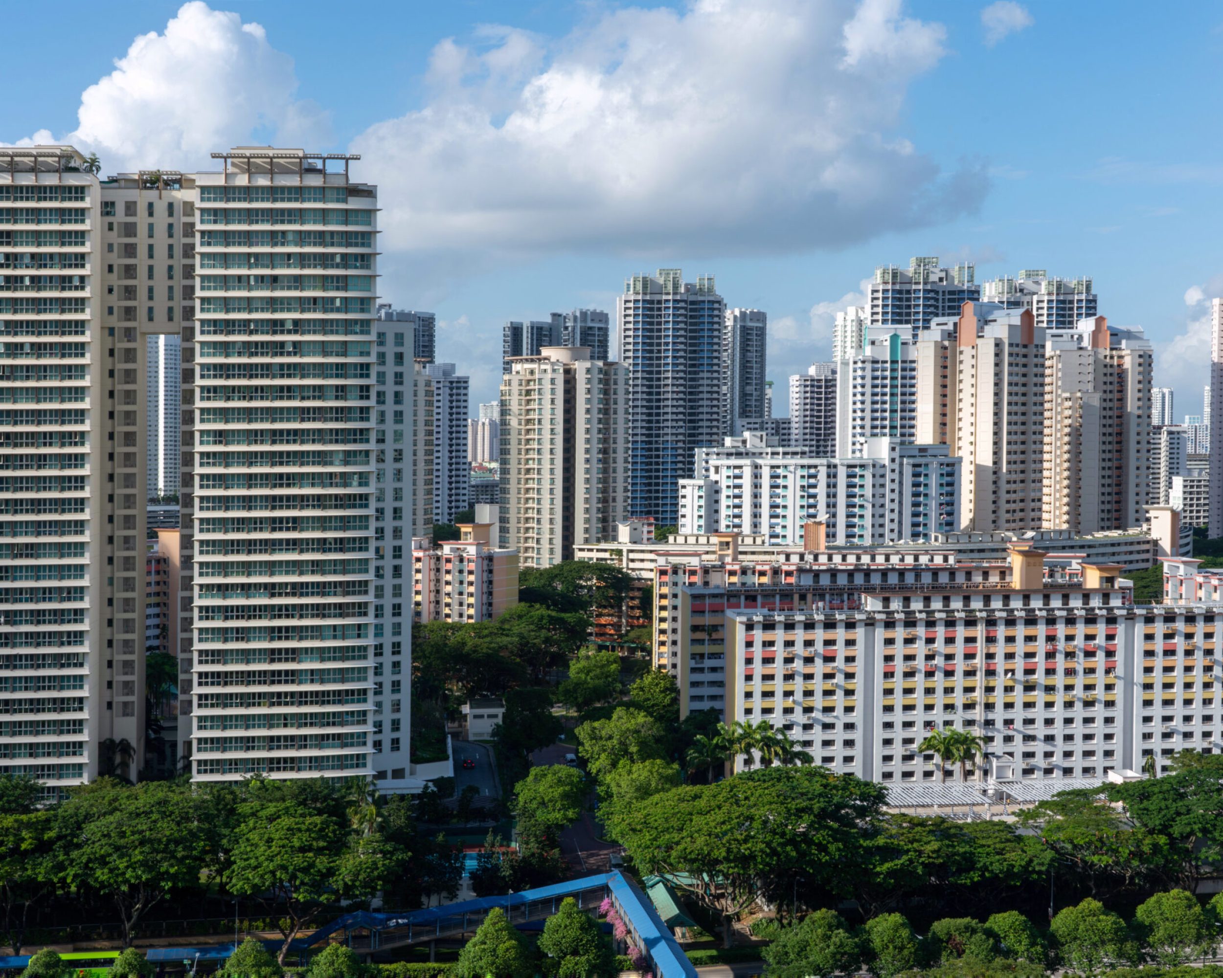 aerial shot city buildings toa payoh singapore blue sky